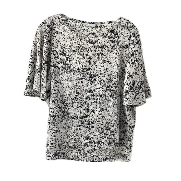 New York & Company Tops - Wide Flutter Sleeve Black White Paint Splatter Top